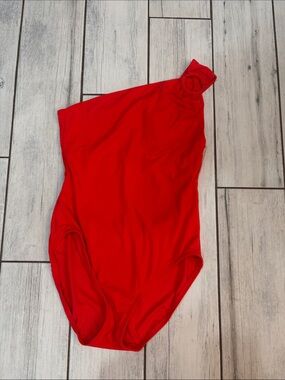 Carmen Marc Valvo Girls' Bright Red One-Shoulder Bodysuit with Rosette